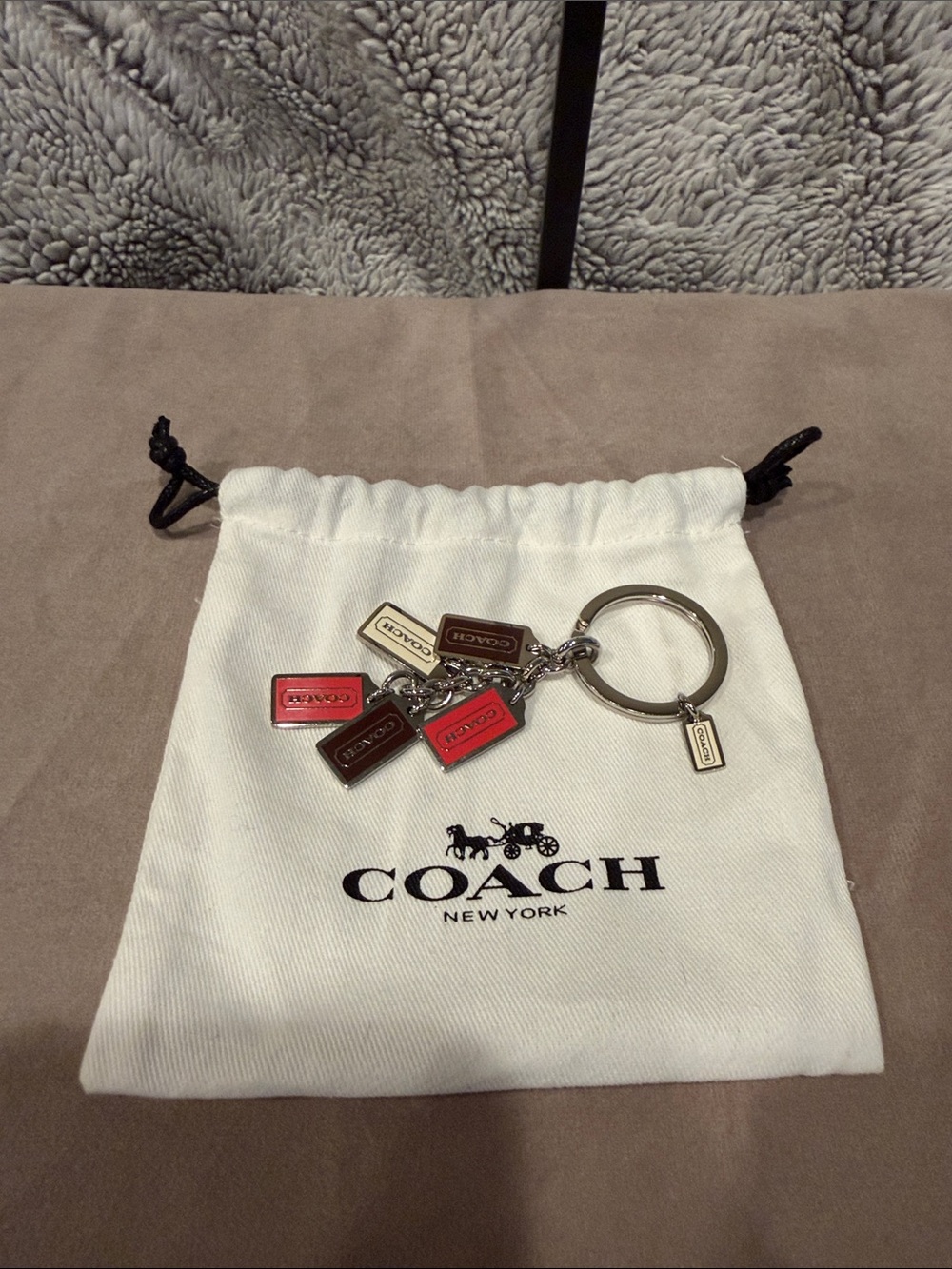 Coach Multi-Tag Enamel Keychain - Red, Brown, Cream